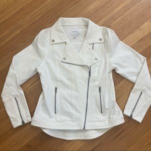 Liverpool Jeans Co Stretch Denim Moto Jacket White